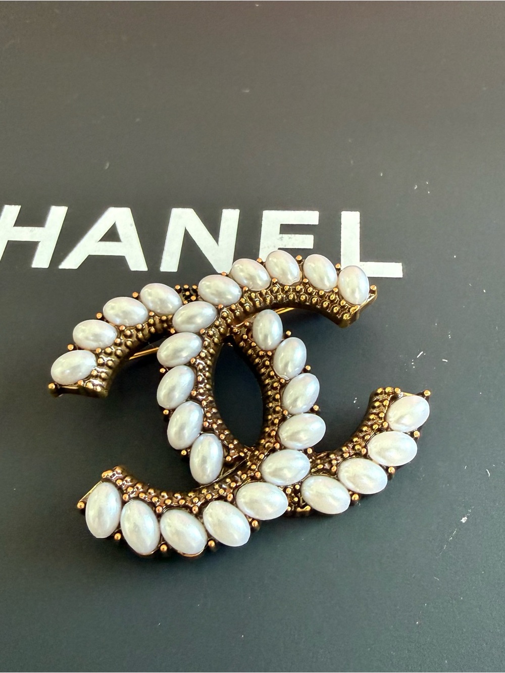 Upcycled Gold and White Pearl CC Brooch
